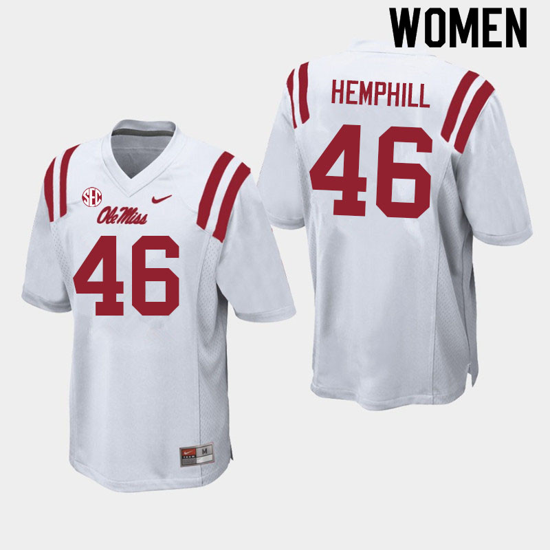 Women #46 Salathiel Hemphill Ole Miss Rebels College Football Jerseys Sale-White
